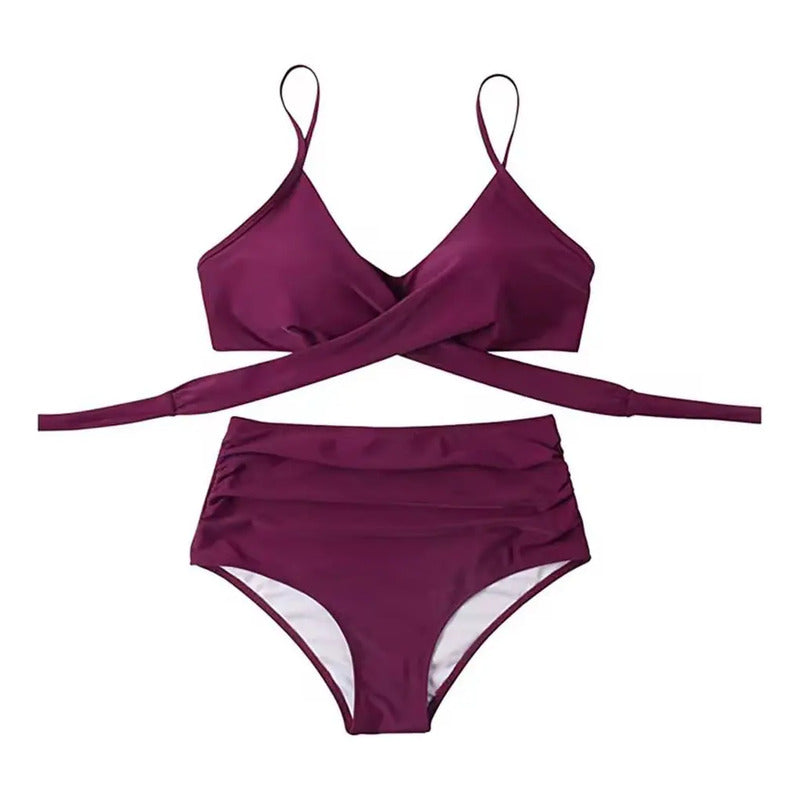Bikini Tiro Alto Liso Push Up Cruzado Uniteduy