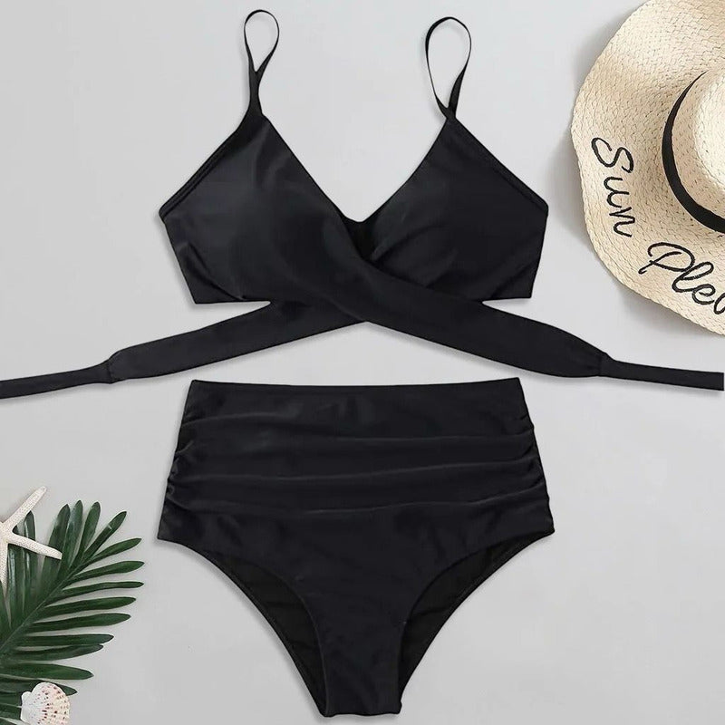 Bikini Tiro Alto Liso Push Up Cruzado Uniteduy