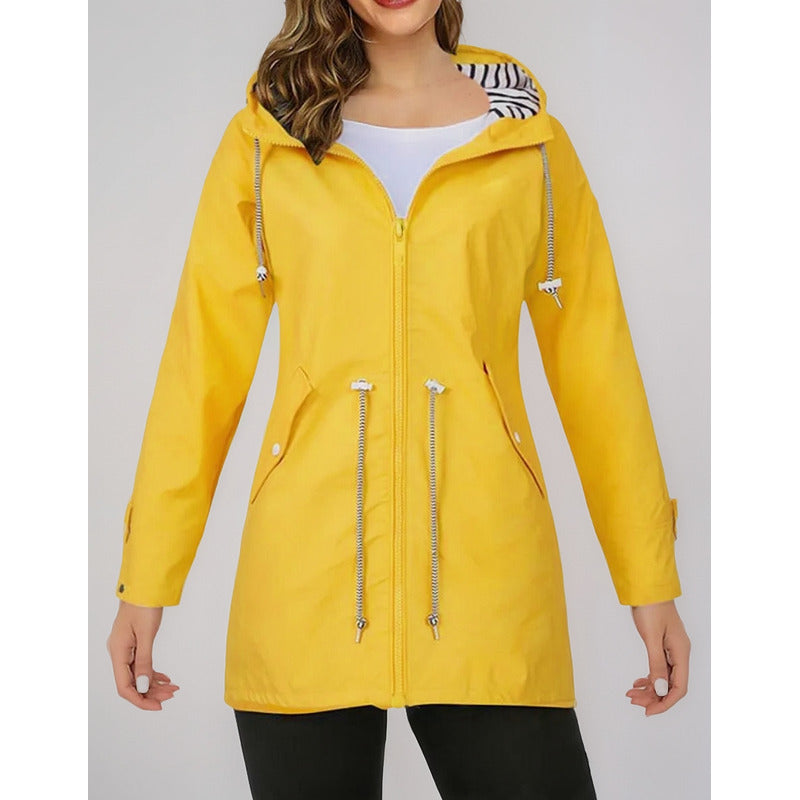 Campera Corta Viento Con Capucha Larga Bolsillos Cola Pez