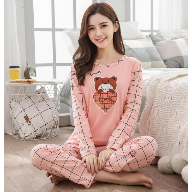 Pijama Remera Larga Y Pantalón Dama Abrigado Varios Dieños