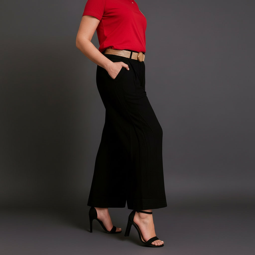 Pantalón Palazzo Elastico Tipo Lino Con Cinto Dama Uniteduy