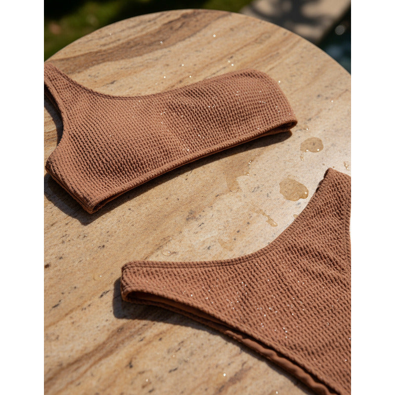 Bikini Malla Hombro Solo Vedetina Texturado Varios Colores