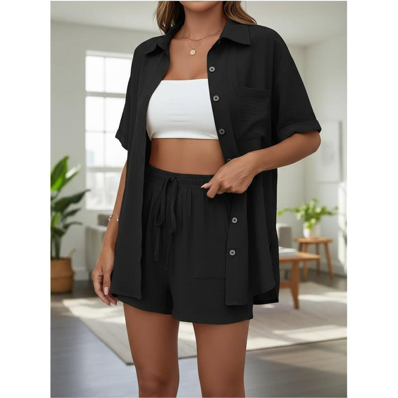 Conjunto Camisa Manga Corta Short Con Elástico Y Cordón