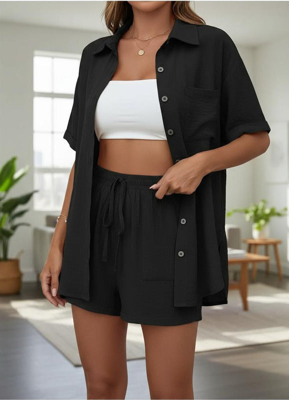 Conjunto Camisa Manga Corta Short Con Elástico Y Cordón