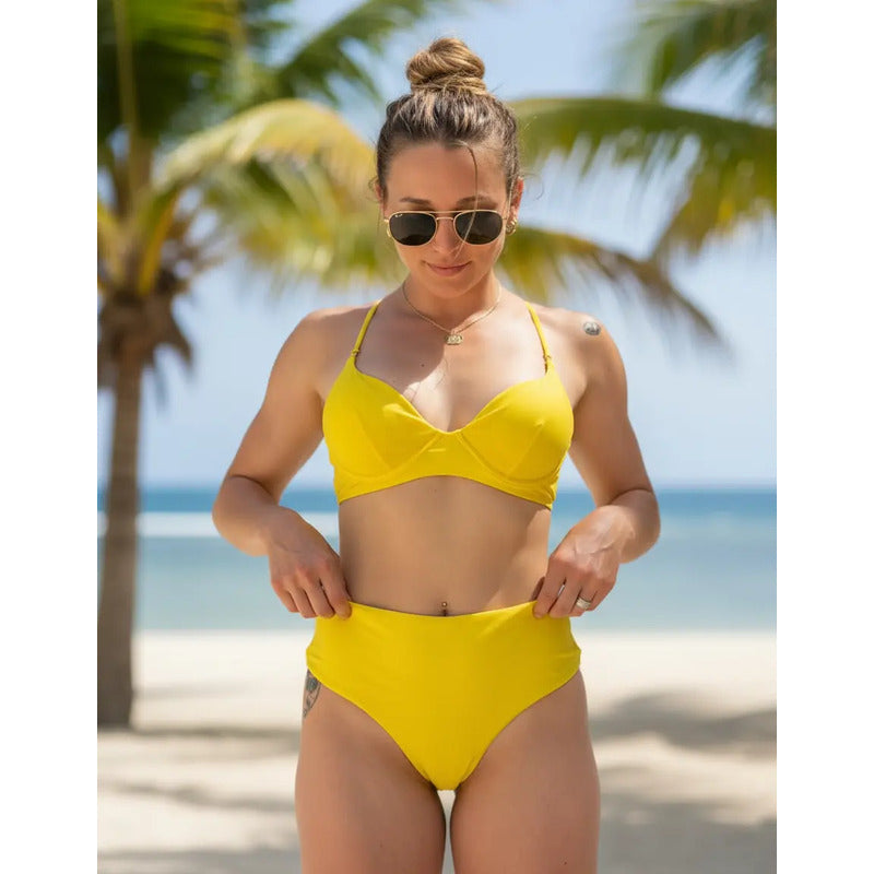 Bikini Tiro Medio Culotte, Con Aro Rojo,amarillo,negro