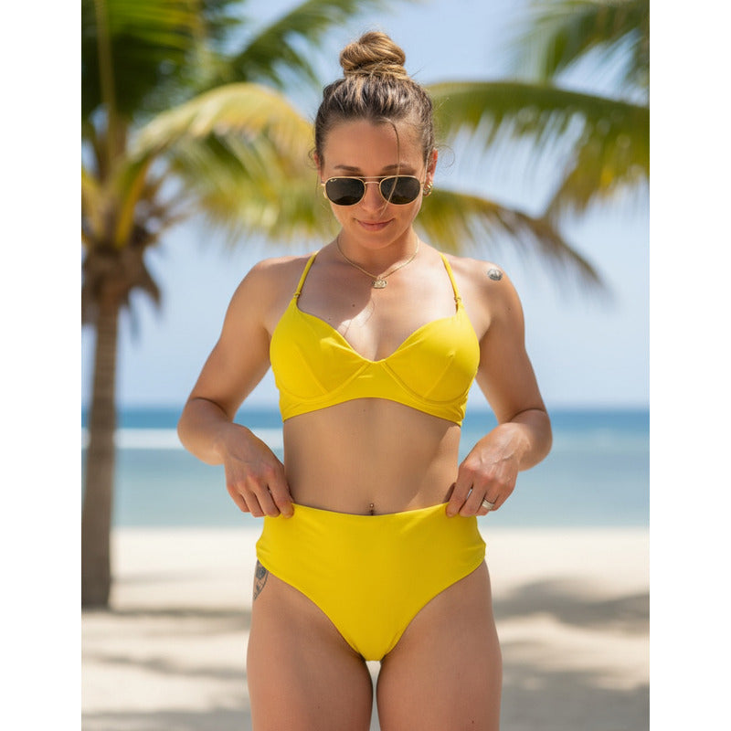 Bikini Tiro Medio Culotte, Con Aro Rojo,amarillo,negro