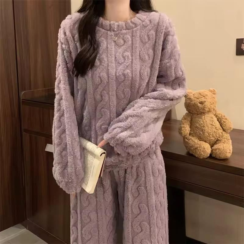 Pijama Peluche Trenzado Largo De Dama Plush  Varios Colores