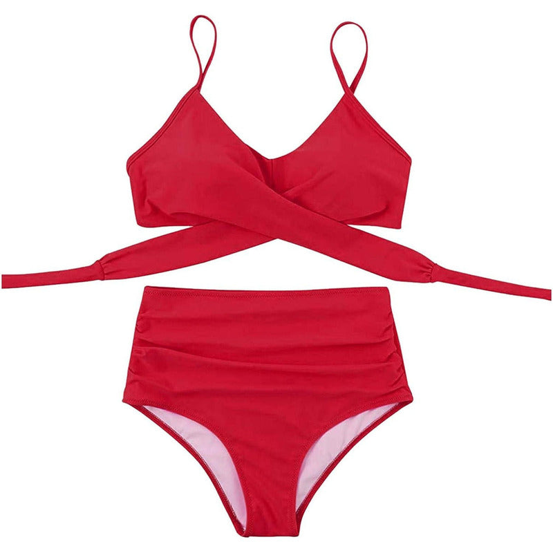 Bikini Tiro Alto Liso Push Up Cruzado Uniteduy