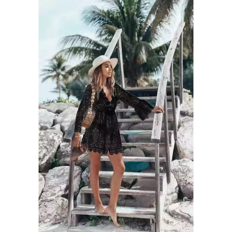 Vestido Corto Pareo Salida De Playa Encaje Flores Uniteduy