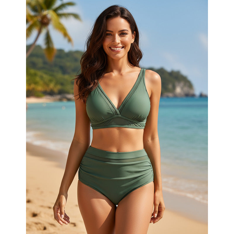 Bikini Tiro Alto Triángulo Con Transparencia Varios Colores