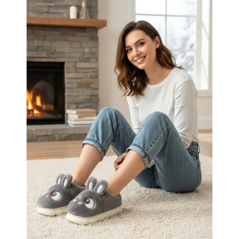 Pantufla Conejo Peludas Con Suela De Goma Varios Colores