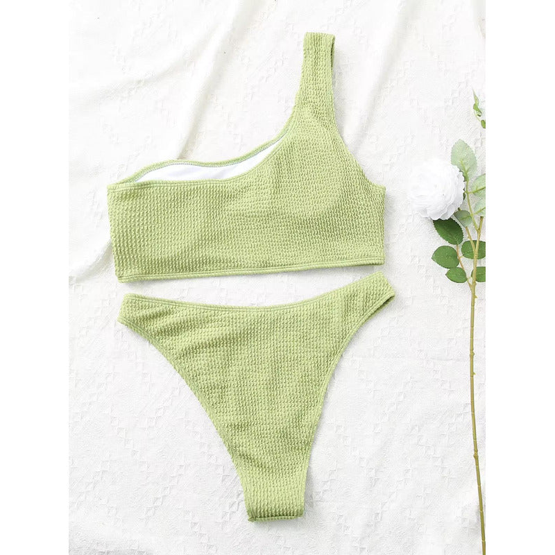 Bikini Malla Hombro Solo Vedetina Texturado Varios Colores