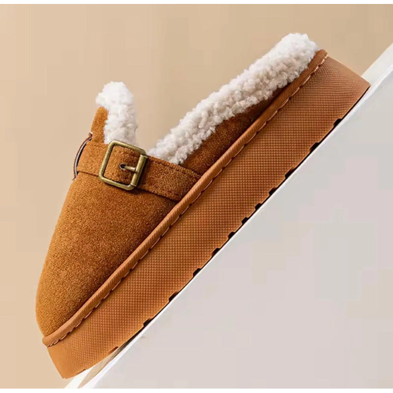 Pantuflas Mujer Con Corderito Altas Sin Talón Y Hebilla