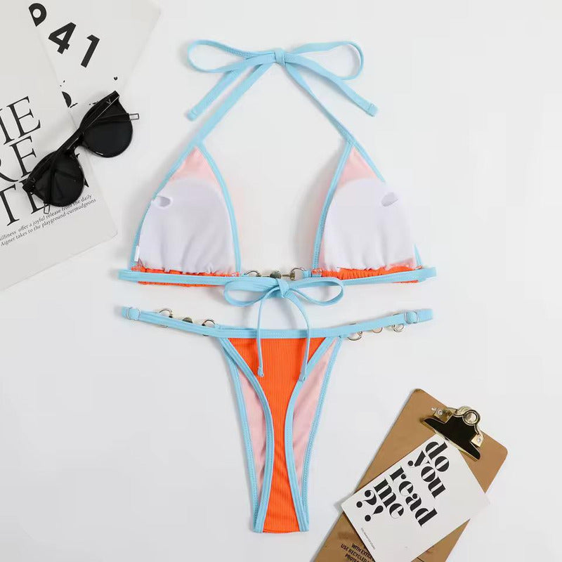 Bikini Triangulo Cadena Con Perla Colaless Varios Colores