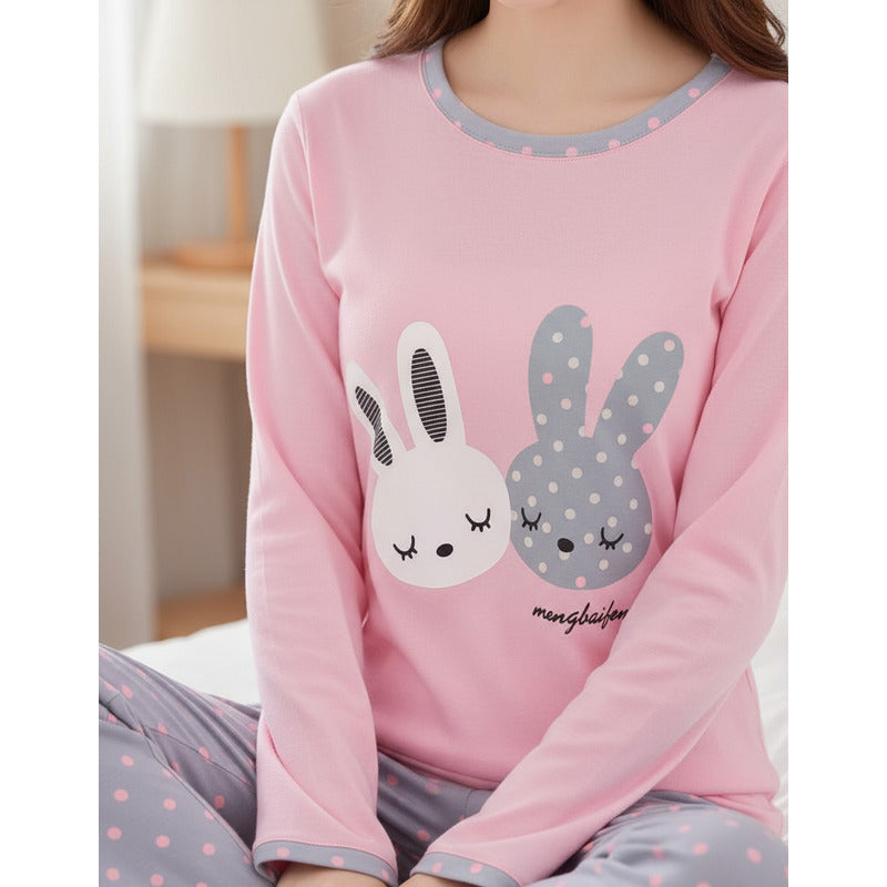 Pijama Remera Larga Y Pantalón Dama Abrigado Varios Dieños