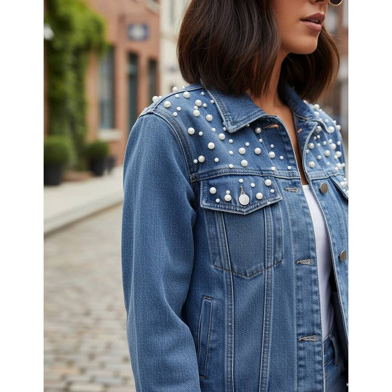 Campera De Jeans Con Aplique Perlas Uniteduy