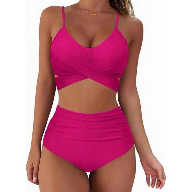 Bikini Tiro Alto Liso Push Up Cruzado Uniteduy