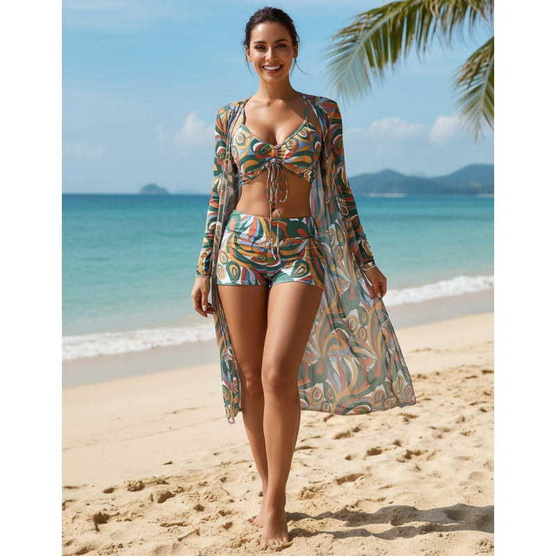 Bikini Malla 3 Piezas Tankini Short Soutien Camisa Uniteduy