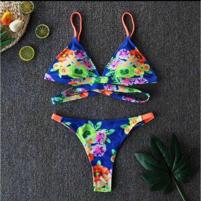 Bikini Azul Triangulo Espalda Cruzada Y Bikini Regulable