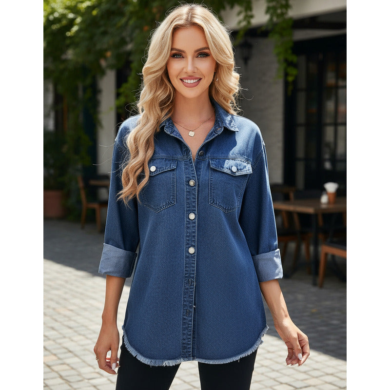 Sobre Camisa Campera Jeans Claro Y Oscuro Oversize Uniteduy