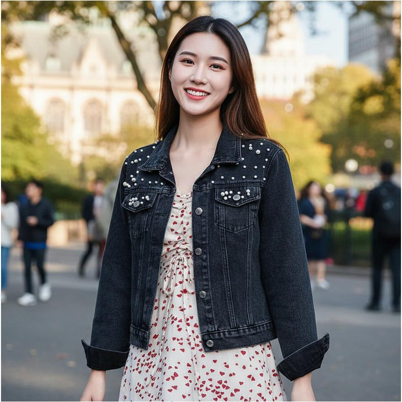 Campera De Jeans Con Aplique Perlas Uniteduy