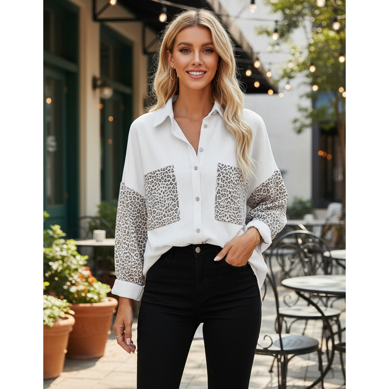 Sobre Camisa Pana Combinado Con Animal Print Varios Colores