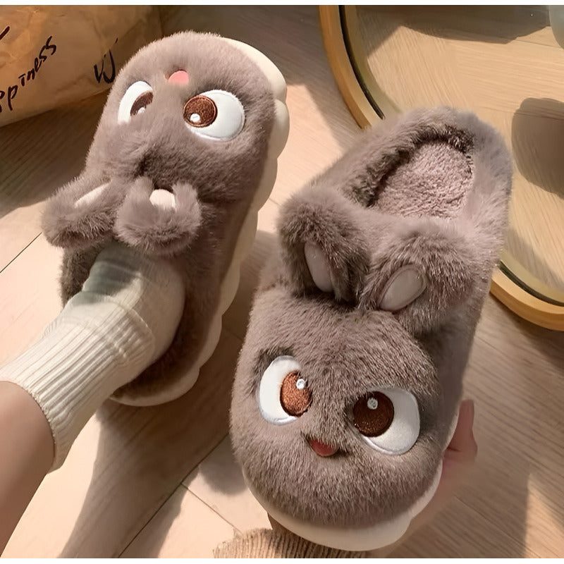 Pantufla Conejo Peludas Con Suela De Goma Varios Colores