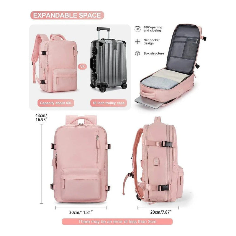 Mochila Viaje Grande Con Usb Varias Reparticiones Uniteduy