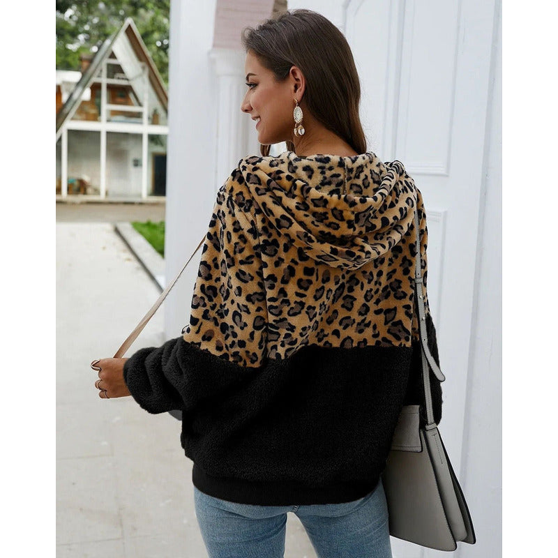 Campera Con Capucha Combinado Animal Print Polar Uniteduy