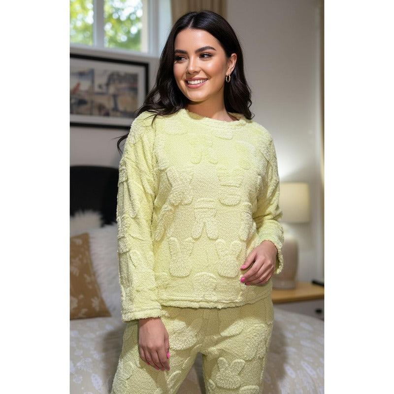 Pijama Peluche Trenzado Largo De Dama Plush  Varios Colores