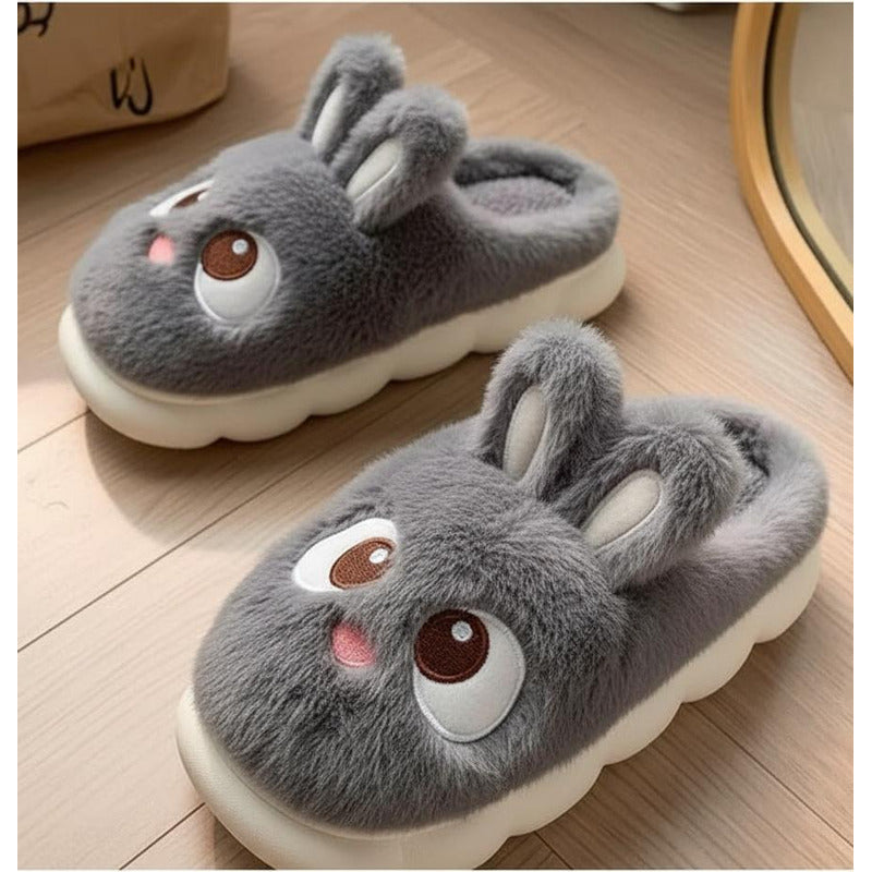 Pantufla Conejo Peludas Con Suela De Goma Varios Colores