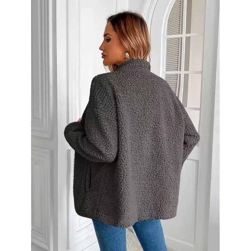 Campera De Corderito Para Dama Con Cierre Y Bolsillo Forrada