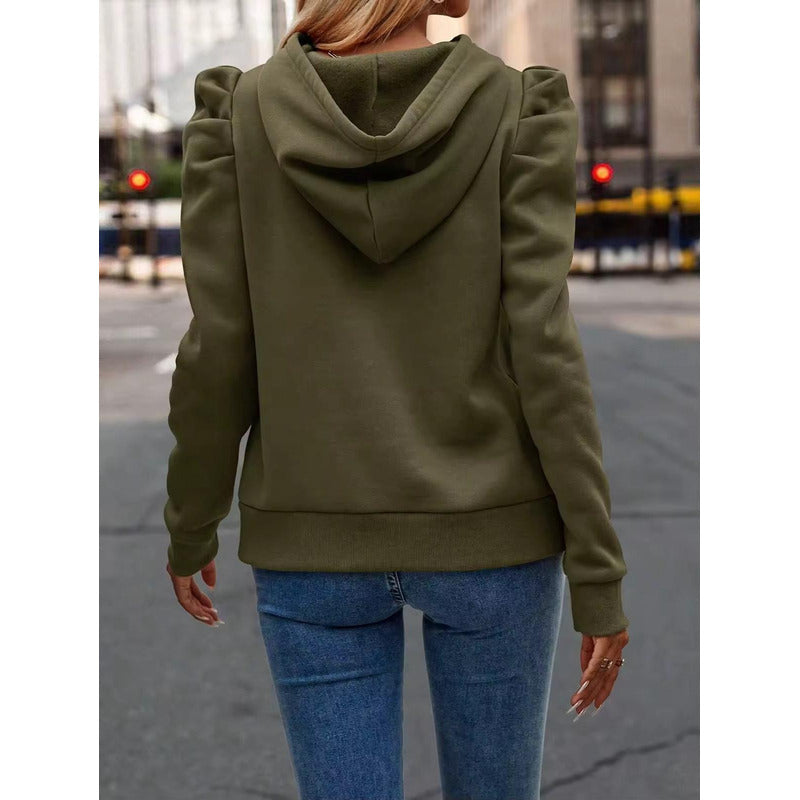 Buzo Canguro Con Capucha Manga Princesa Fruncida Lisos