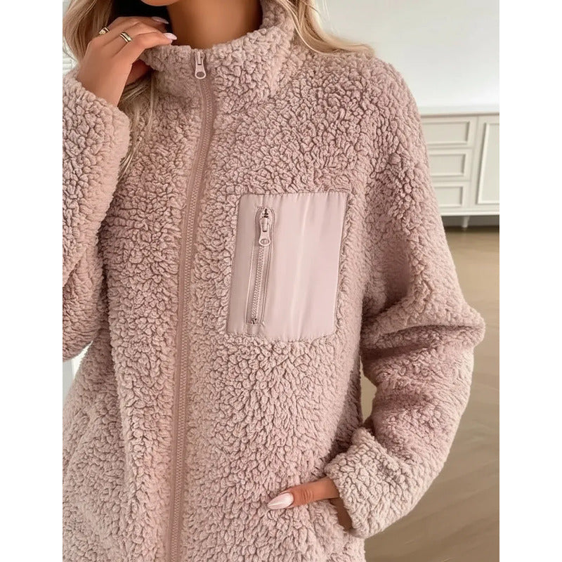 Campera De Corderito Para Dama Con Cierre Y Bolsillo Forrada