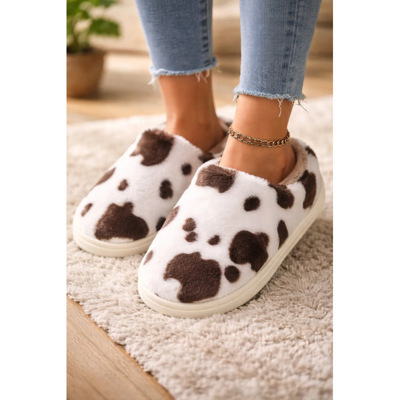 Pantuflas Antideslizante Cow Print Varios Colores Sin Talón