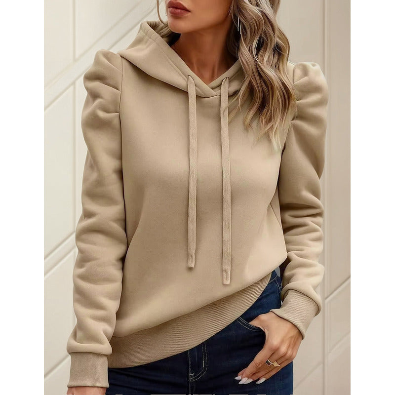 Buzo Canguro Con Capucha Manga Princesa Fruncida Lisos