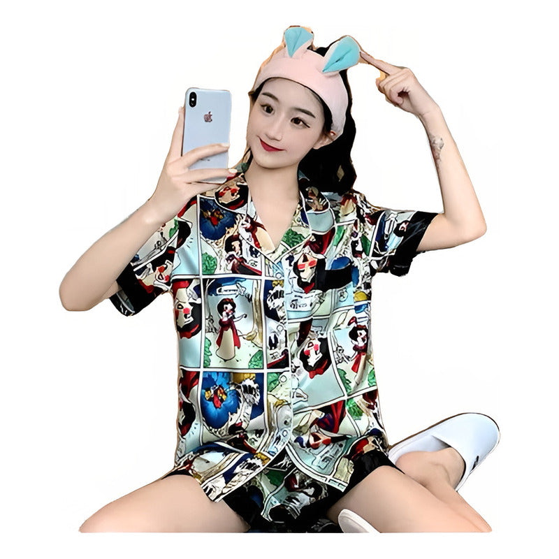 Pijamas Seda Fría Cortos M L Xl Y Xxl Disney Mickey - Minnie