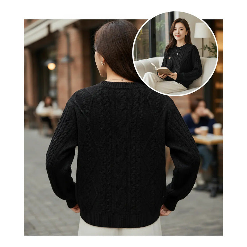 Buzo Manga Larga Trenzado Elastizado Para Mujer Elegante