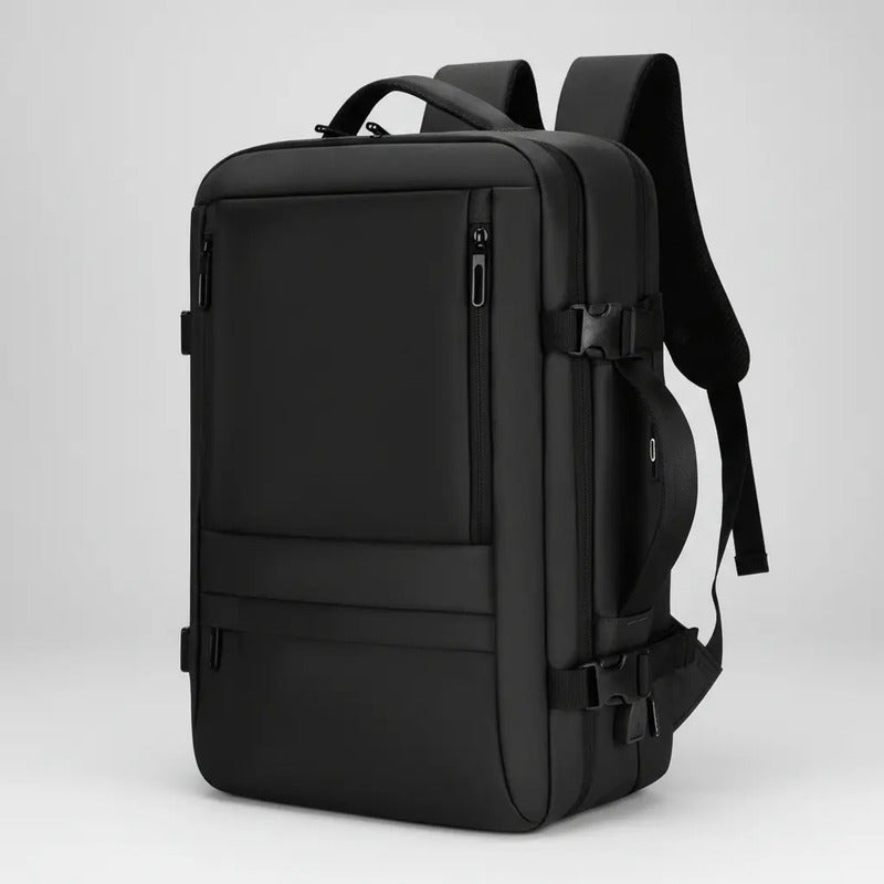 Mochila Viaje Expandible Antirrobo Negra Con Usb Impermeable