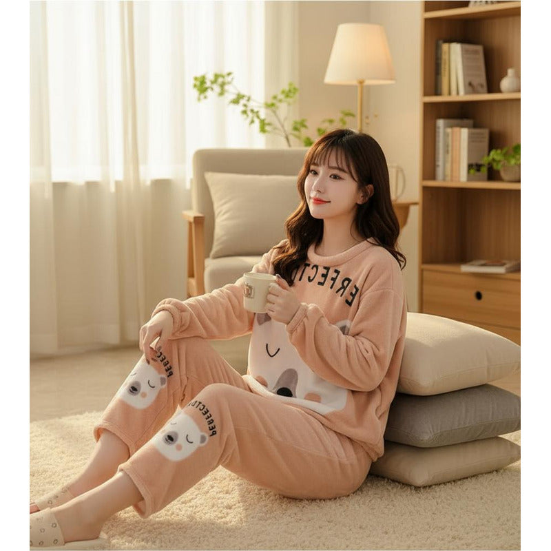 Pijama Peluche Largo De Dama Varios Diseños Talle Único