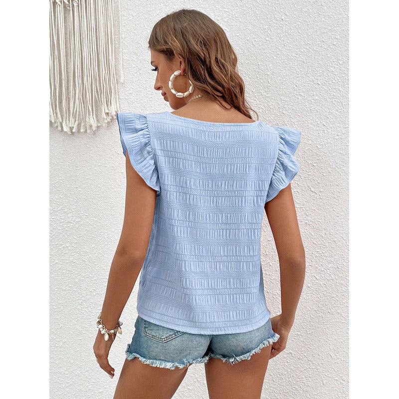 Blusa Remera Cuello Cuadrado Con Manga Corta Volado Uniteduy