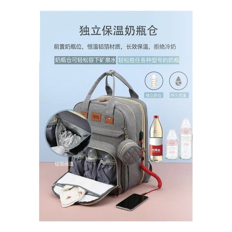 Bolso Mochila Maternal Cuna Bebé  Cambiador Y Usb Uniteduy