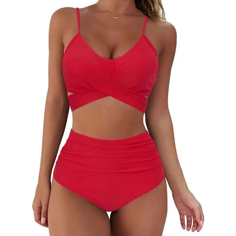 Bikini Tiro Alto Liso Push Up Cruzado Uniteduy
