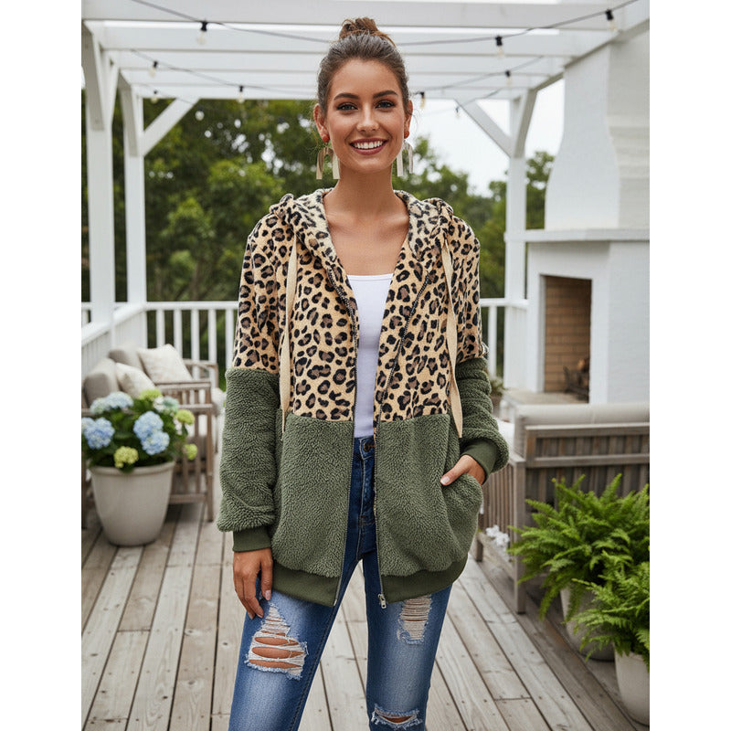 Campera Con Capucha Combinado Animal Print Polar Uniteduy