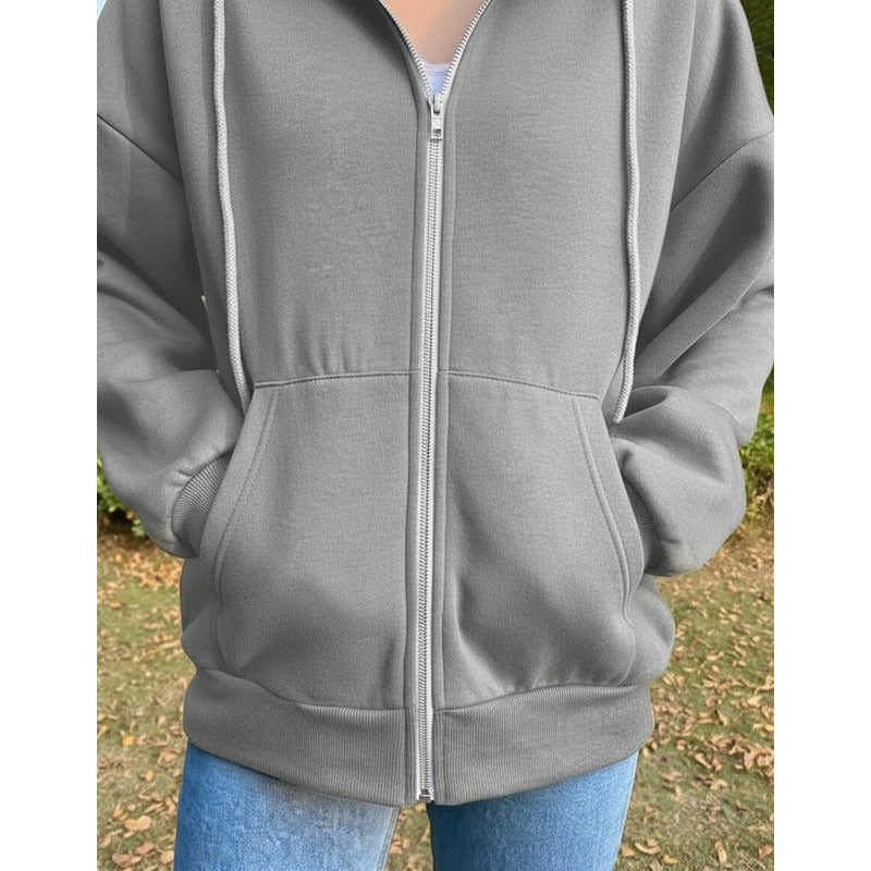 Campera Canguro Con Cierre Bolsillos Capucha Dama Lisa