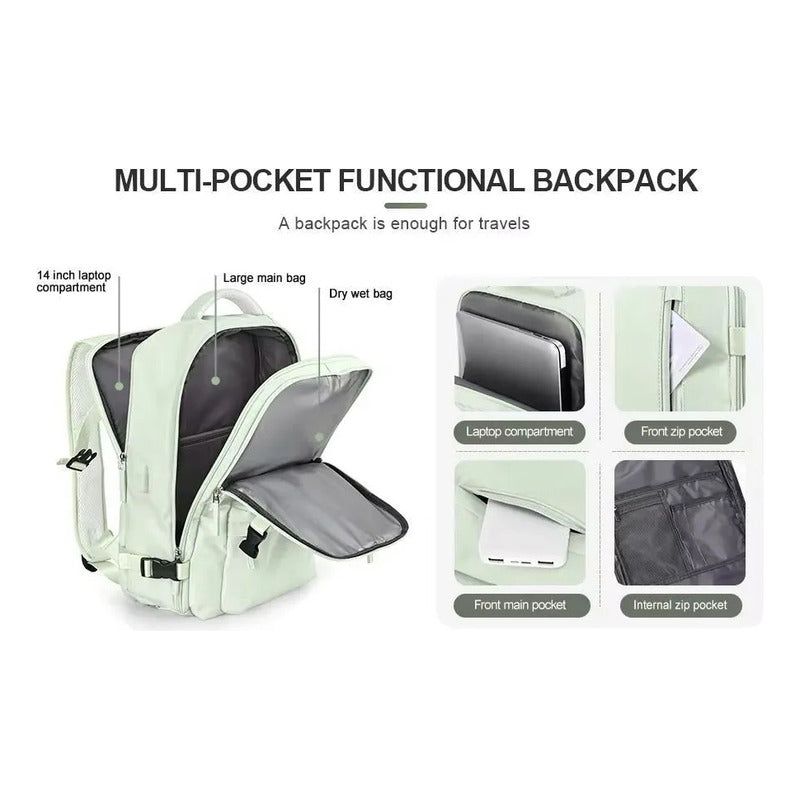 Mochila Viaje Grande Con Usb Varias Reparticiones Uniteduy