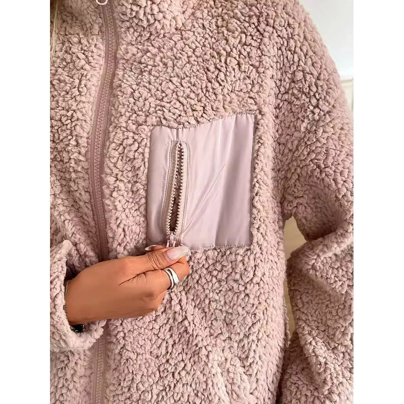 Campera De Corderito Para Dama Con Cierre Y Bolsillo Forrada