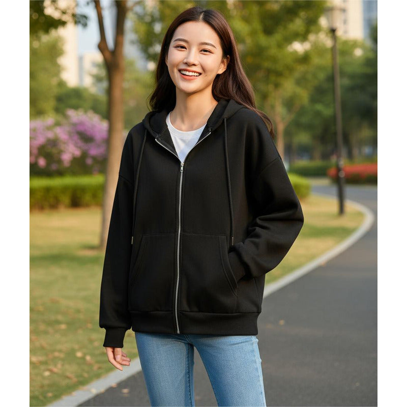 Campera Canguro Con Cierre Bolsillos Capucha Dama Lisa