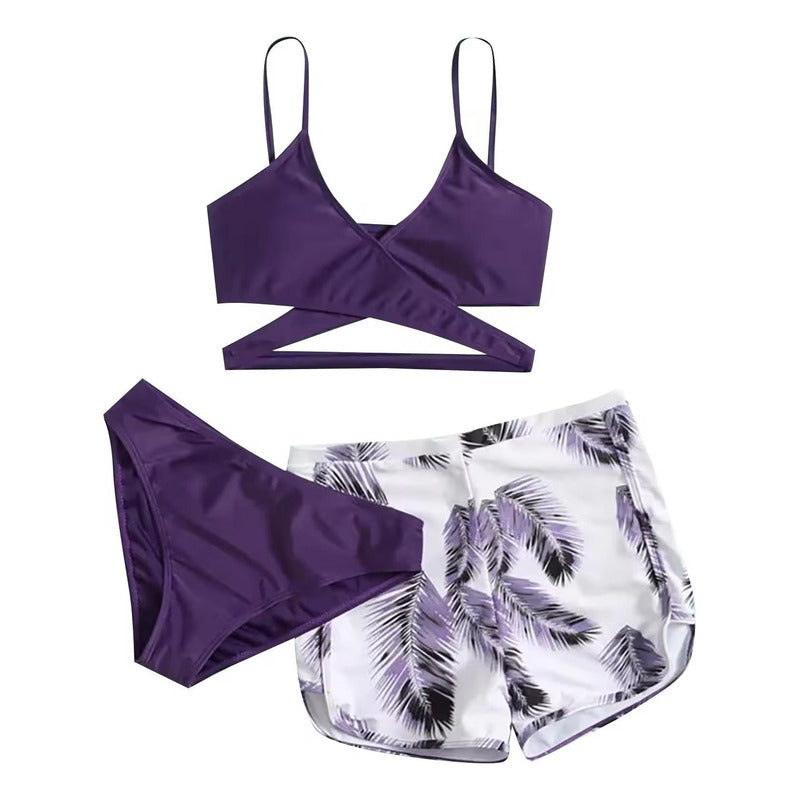 Bikini Tres Piezas Short Vedetina Soutien Cruzado  Uniteduy