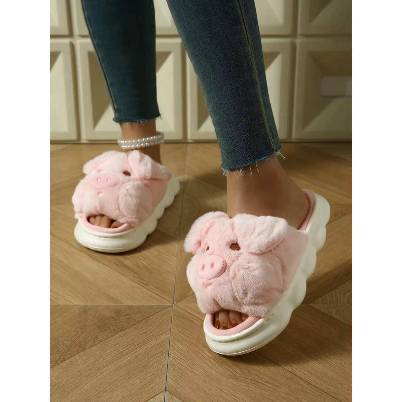 Pantuflas Chancho Chanchito Peluche Sin Talón Suela De Goma